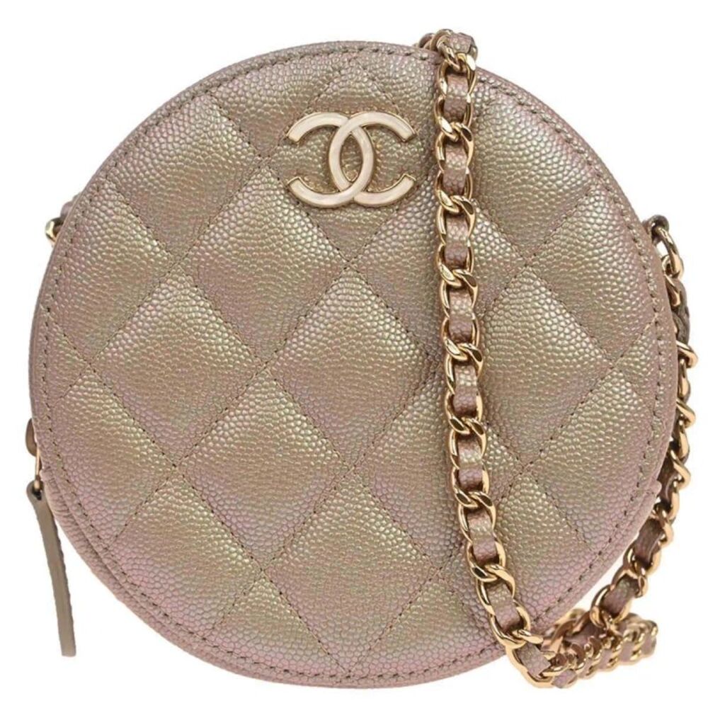 Chanel Round Chain Quilted Caviar Beige Leather Shoulder Bag Bag